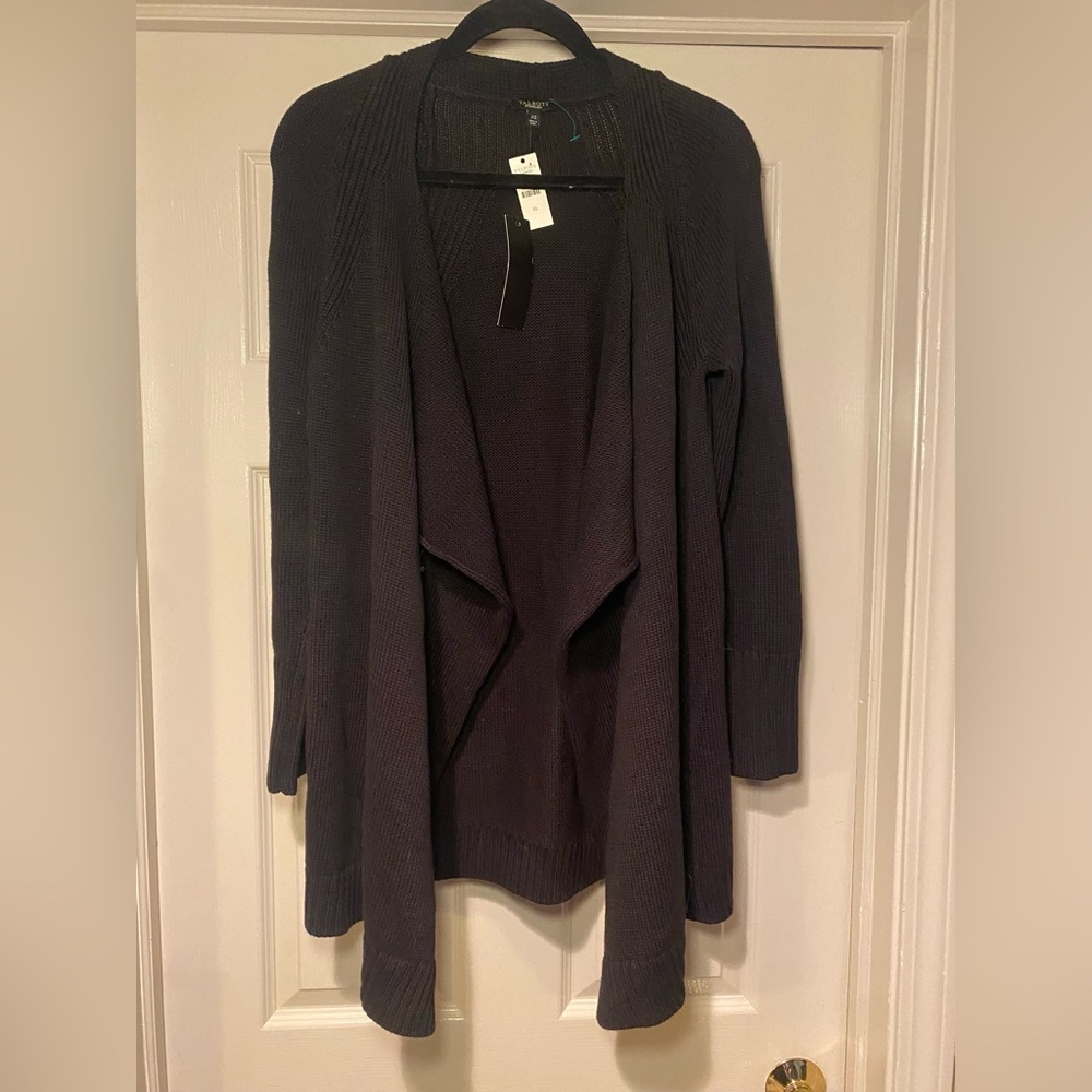 NWT Talbots Women’s Draped Open Front Cotton Blend Black Cardigan